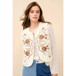 NEW BLUE B embroidered faux fur vest in off white